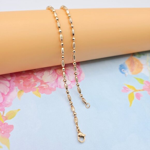 Rose Gold Polished Bead Necklace in 18K Gold Plated Finish - 50cm, XPNL0072 - Picture 8 of 12